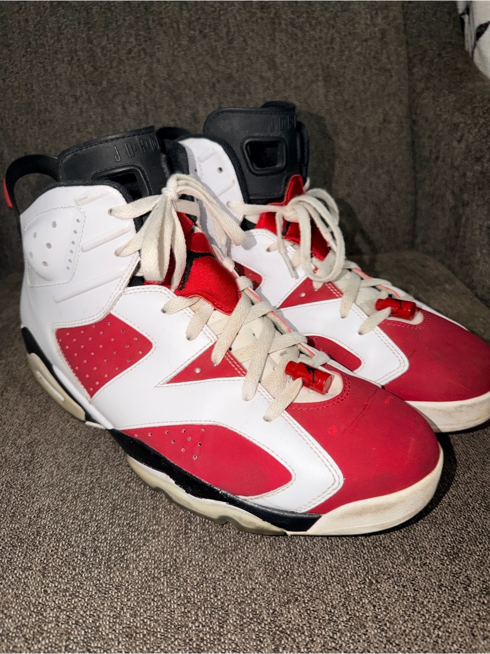 Jordan 6 Carmines Red White and Black High-Top Basketball Sneakers